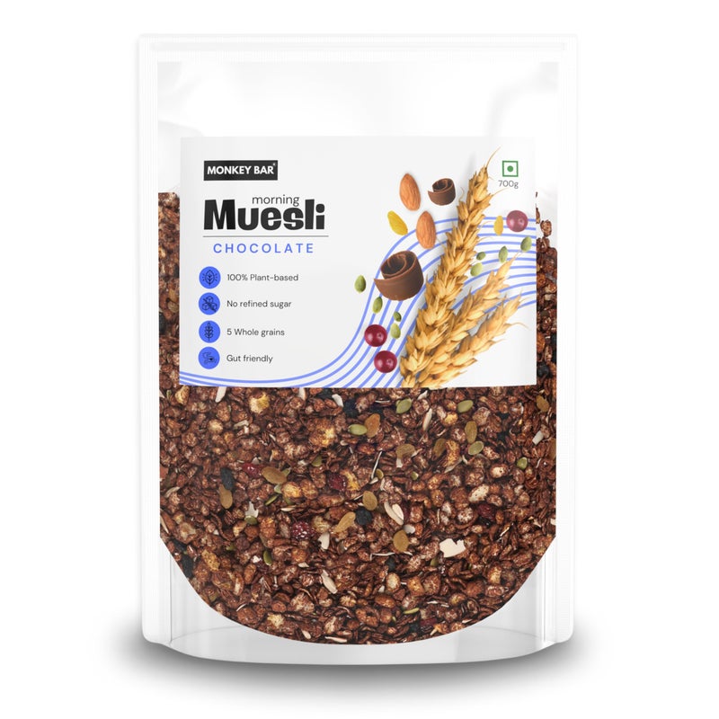 MONKEY BAR Morning Muesli - Chocolate | 700g | Made with Pure Chocolate | with Probiotics | Healthy Breakfast Cereal | Granola | No refined sugar | Supersaver Pack - Image 1