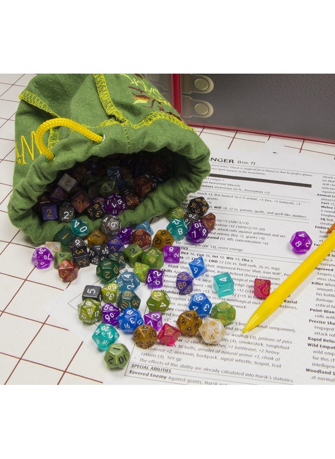 Wiz Dice Wiz Dice Mini DND Dice Set - 140 Pieces Total (20 Sets of 7 Dice in Unique Colors) & Storage D&D Bag-Polyhedral Role Playing Dice - Perfect DND Accessories for TTRPG Dice - Hafling's Haversack  - Image 5