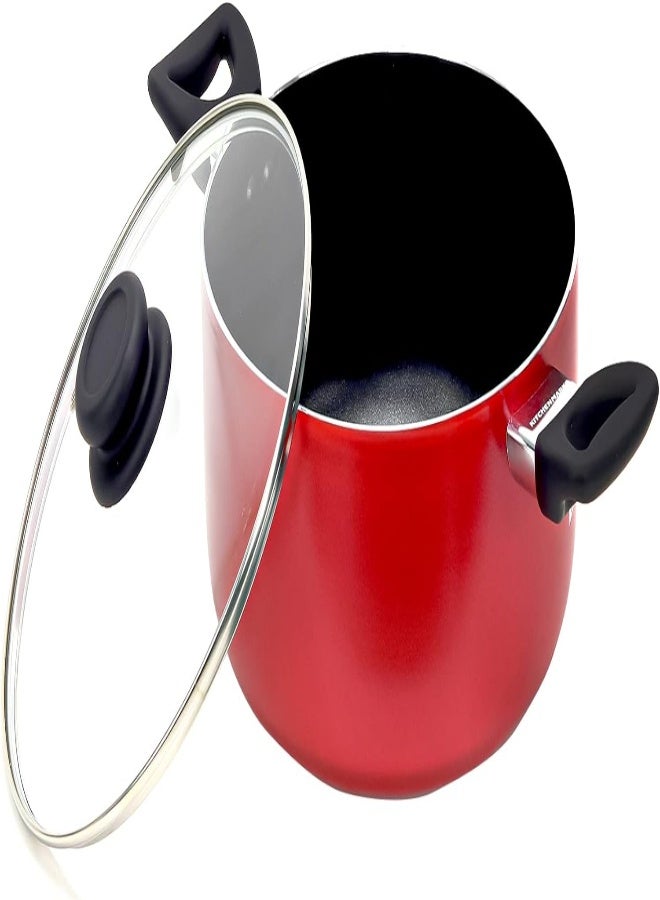 AKDC Kitchenmark Aluminum Casserole With Glass Lid, Induction Safe Saucepan With Durable Non-Stick Granite Coating Stock Pot Heat Resistant Handles Cookware Casseroles Pan Red Color (M - 24 Cm) - Image 3