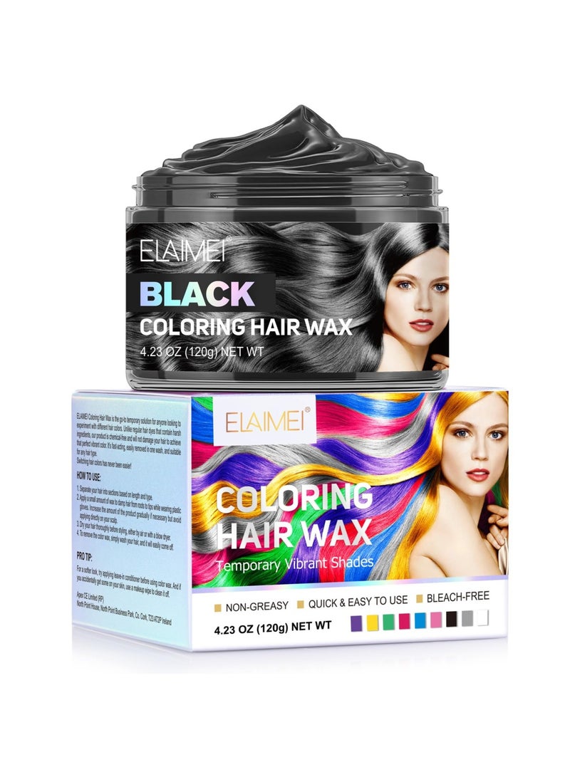 Excefore Hair Color Wax, Unisex Temporary Hair Dye Wax Colour, 120g One-time Natural Hair Spray Mud Hairstyle Cream, Washable Instant Styling Coloring Clay, for Party, Cosplay, Masquerade (Black) - Image 1