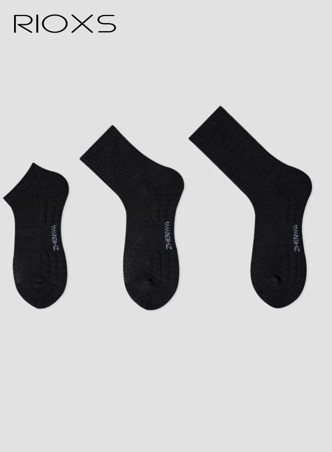 ريوكس ٣ أزواج من الجوارب الرياضية الطويلة، جوارب رياضية شبكية مسامية للرجال، جوارب طويلة ناعمة ماصة للرطوبة، مناسبة للمشي والجري والسفر، لونها أسود. - Image 1