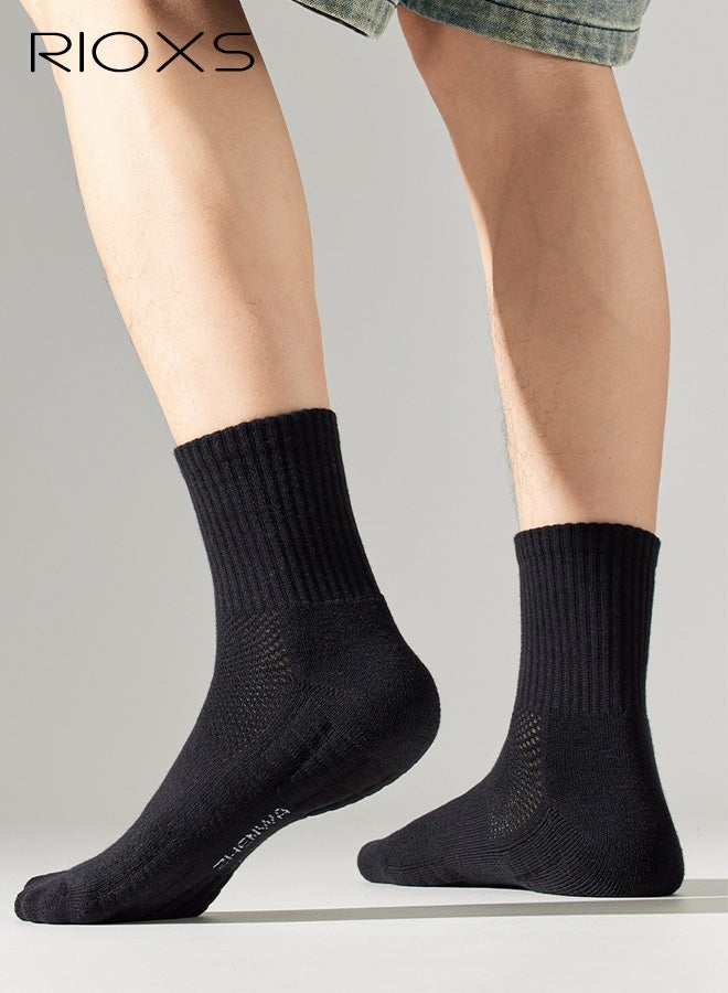 ريوكس ٣ أزواج من الجوارب الرياضية الطويلة، جوارب رياضية شبكية مسامية للرجال، جوارب طويلة ناعمة ماصة للرطوبة، مناسبة للمشي والجري والسفر، لونها أسود. - Image 3