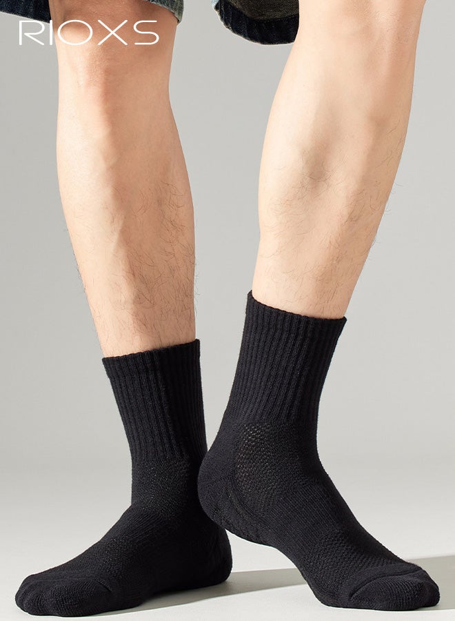 ريوكس ٣ أزواج من الجوارب الرياضية الطويلة، جوارب رياضية شبكية مسامية للرجال، جوارب طويلة ناعمة ماصة للرطوبة، مناسبة للمشي والجري والسفر، لونها أسود. - Image 2