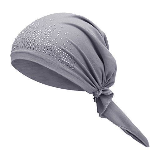 IPENNY Crystal Chemo Hat Woman's Stretchy Beanie Bandana Turban Cap Skull Cap Head Wrap Headscarf for Cancer,Alopecia Hair Loss (Grey) - Image 4
