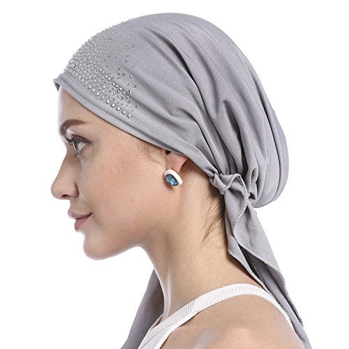 IPENNY Crystal Chemo Hat Woman's Stretchy Beanie Bandana Turban Cap Skull Cap Head Wrap Headscarf for Cancer,Alopecia Hair Loss (Grey) - Image 2