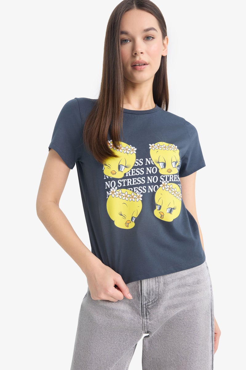 DeFacto Woman Regular Fit Looney Tunes Licensed Short Sleeve T Shirt - Image 1