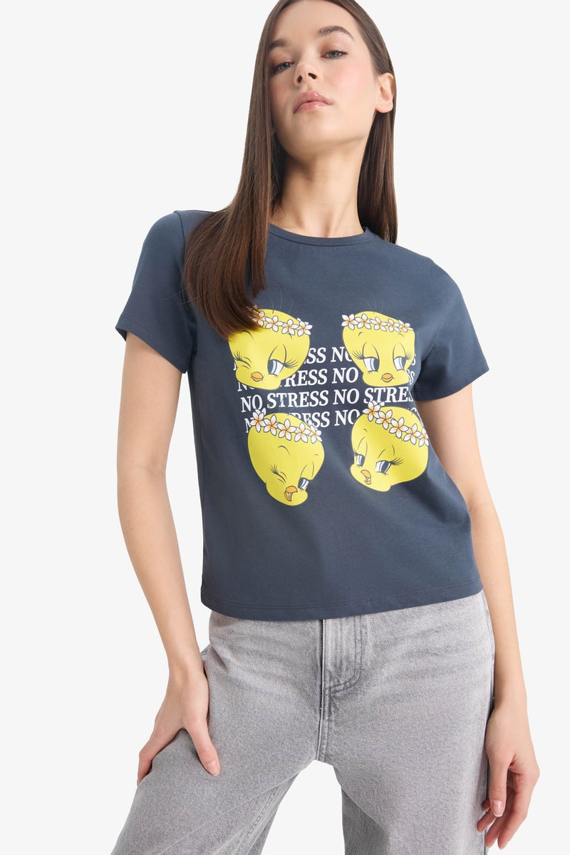 DeFacto Woman Regular Fit Looney Tunes Licensed Short Sleeve T Shirt - Image 2