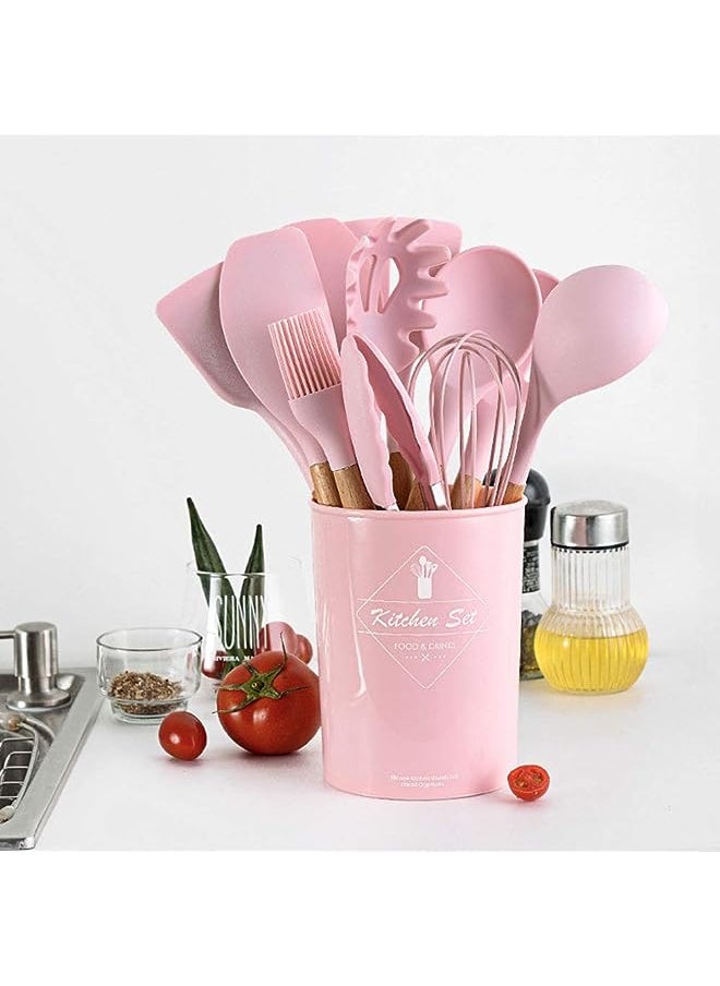 PROMASS 11 Silicone Cooking Utensils Non-Stick Spatula Spoon Brush Kitchen Tools - Pink  - Image 1
