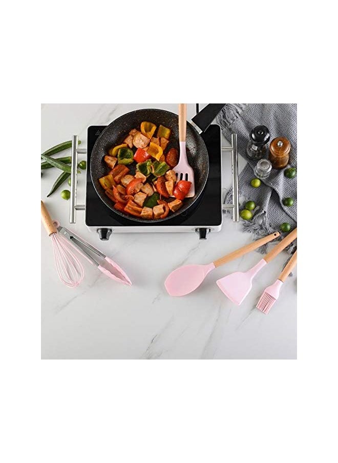 PROMASS 11 Silicone Cooking Utensils Non-Stick Spatula Spoon Brush Kitchen Tools - Pink  - Image 3