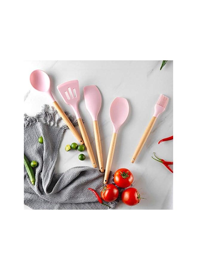 PROMASS 11 Silicone Cooking Utensils Non-Stick Spatula Spoon Brush Kitchen Tools - Pink  - Image 2