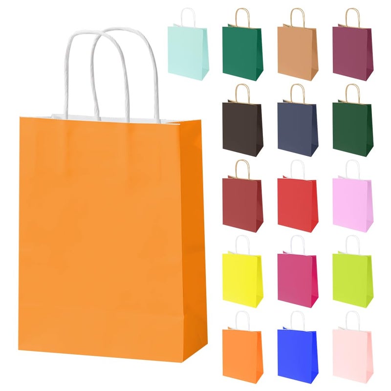 OFFCUP 16 Pieces Kraft Paper Bags with Handles, 21 x 11 x 27 cm for Birthday, Wedding, Party, Christmas Gift Wrapping and DIY - Image 1