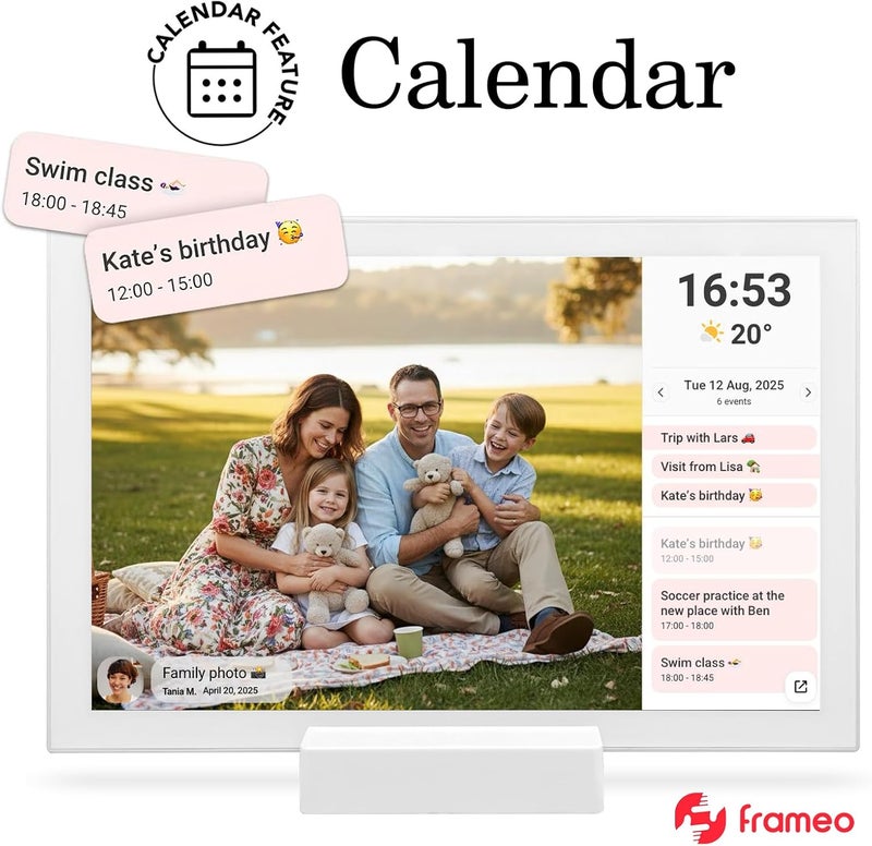 إطار صور رقمي واي فاي FRAMEO 10.1 بوصة مع بطارية 5000 مللي أمبير، شاشة لمس IPS LCD HD بدقة 1280x800، تدوير تلقائي للصورة الع��ودية والأفقية، تخزين 32 جيجابايت، مشاركة اللحظات فورًا عبر تطبيق Frameo من أي مكان - Image 4