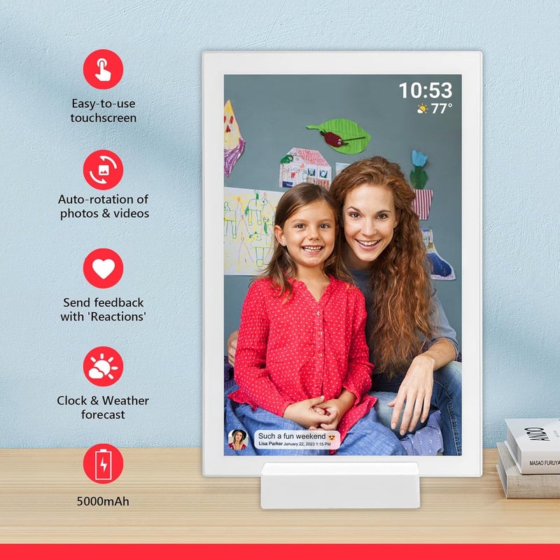 إطار صور رقمي واي فاي FRAMEO 10.1 بوصة مع بطارية 5000 مللي أمبير، شاشة لمس IPS LCD HD بدقة 1280x800، تدوير تلقائي للصورة الع��ودية والأفقية، تخزين 32 جيجابايت، مشاركة اللحظات فورًا عبر تطبيق Frameo من أي مكان - Image 3