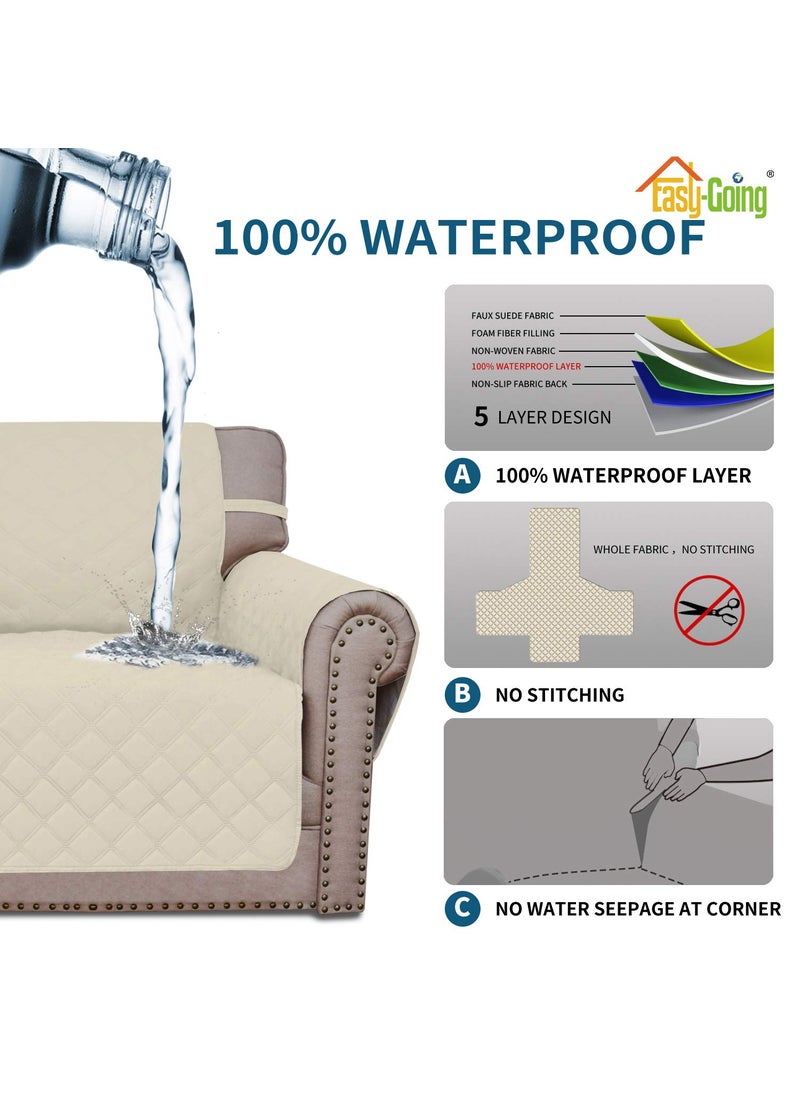 Easy-Going - Easy-Going Sofa Slipcover Loveseat Cover Waterproof Couch Cover Furniture Protector Sofa Cover Pets Covers Non-Slip Fabric for Pets Kids Children Dog Cat (Loveseat, Ivory) - Image 1
