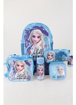 Elsa Dekomus Licensed Frozen Kindergarten Bag Pencil Bag Lunch Box and 500 ml Water Bottle School Set  - Image 1