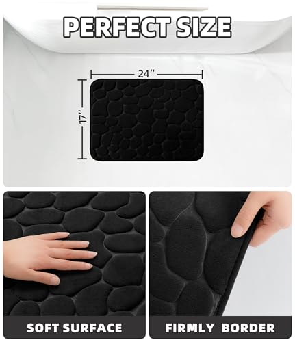 YIHOUSE Bathroom Mat Rug, Memory Foam Bath Mat, Non-Slip Bathroom Floor Mats, Cobblestone Bath Mats Absorbent Bath Rugs Washable Quick Dry (17x24,Black) - Image 5