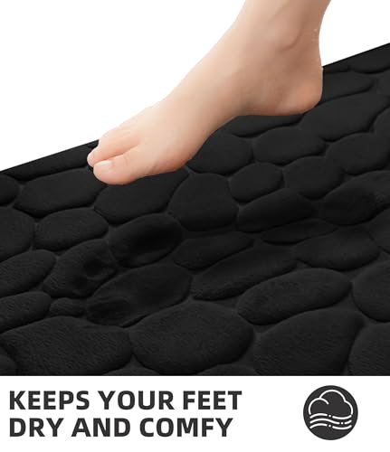 YIHOUSE Bathroom Mat Rug, Memory Foam Bath Mat, Non-Slip Bathroom Floor Mats, Cobblestone Bath Mats Absorbent Bath Rugs Washable Quick Dry (17x24,Black) - Image 4