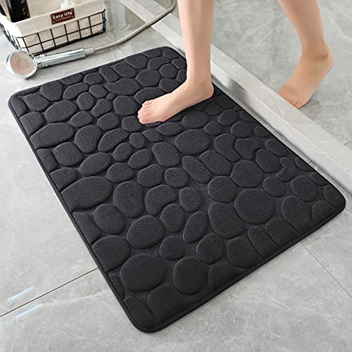 YIHOUSE Bathroom Mat Rug, Memory Foam Bath Mat, Non-Slip Bathroom Floor Mats, Cobblestone Bath Mats Absorbent Bath Rugs Washable Quick Dry (17x24,Black) - Image 1