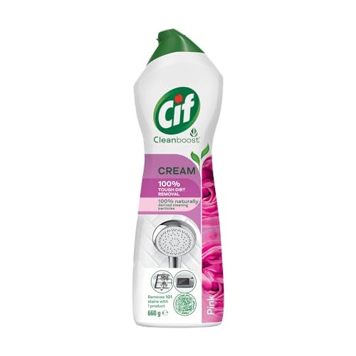 CIF Pink Floral Cream Multipurpose Surface Cleaner for Tough Stains, Floral Scent, Suitable for Bathtub, Chimney, Gas Stove, Tiles & Sink, 500ml - Image 1