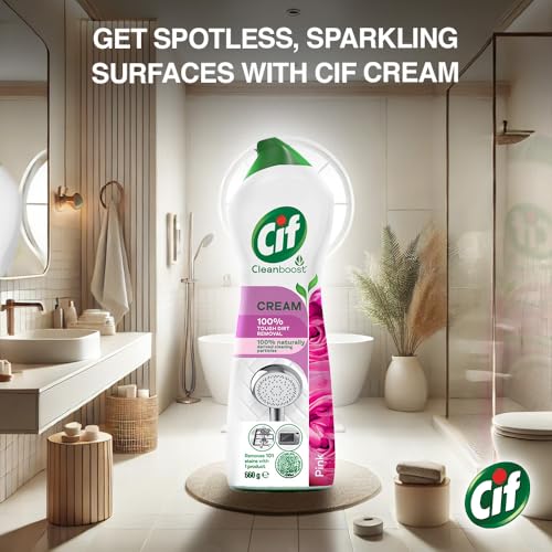 CIF Pink Floral Cream Multipurpose Surface Cleaner for Tough Stains, Floral Scent, Suitable for Bathtub, Chimney, Gas Stove, Tiles & Sink, 500ml - Image 4