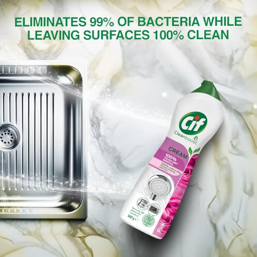 CIF Pink Floral Cream Multipurpose Surface Cleaner for Tough Stains, Floral Scent, Suitable for Bathtub, Chimney, Gas Stove, Tiles & Sink, 500ml - Image 5