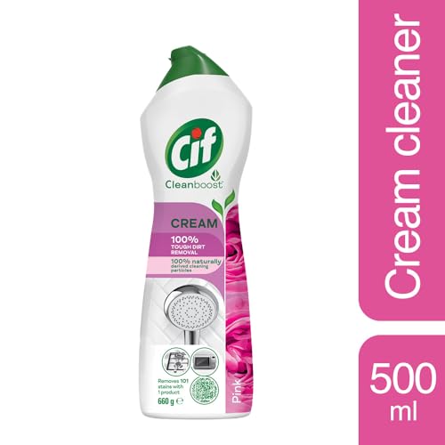 CIF Pink Floral Cream Multipurpose Surface Cleaner for Tough Stains, Floral Scent, Suitable for Bathtub, Chimney, Gas Stove, Tiles & Sink, 500ml - Image 2