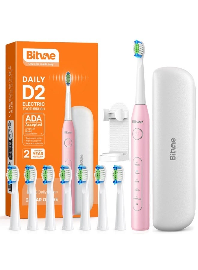 Bitvae فرشاة أسنان كهربائية صوتية Bitvae D2 للبالغين | فرشاة أسنان أوتوماتيكية كهربائية | 5 أوضاع تنظيف | 8 رؤوس فرشاة أسنان | فرشاة أسنان للسفر مع علبة | فرشاة كهربائية للتنظيف العميق ومطهر فرشاة الأسنان بالأشعة فوق البنفسجية مع حامل | مطهر فرشاة الأسنان الكهربائية واليدوية بالأشعة فوق البنفسجية | منظف فرشاة الأسنان القابل لإعادة الشحن والمثبت على الحائط مع نظام تجفيف الهواء | شاشة LED | مجموعة علبة نظافة صديقة للسفر USB-C - Image 2