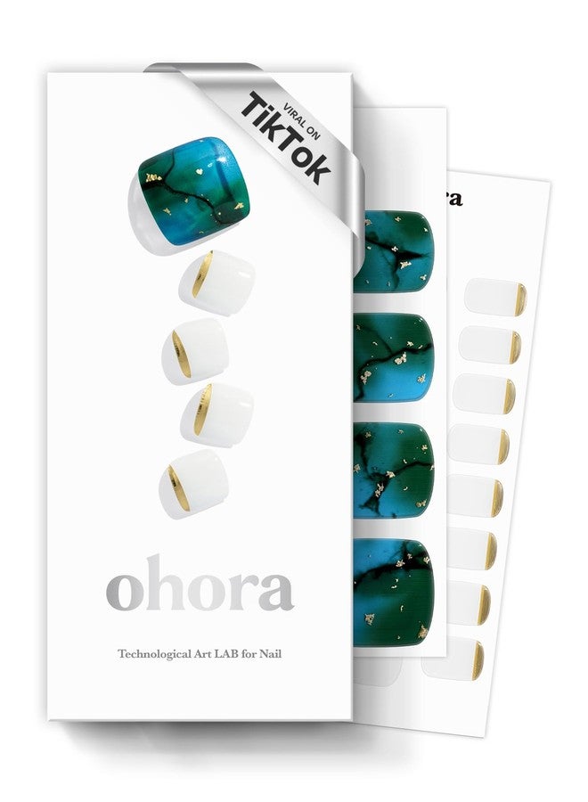 ohora Semi Cured Gel Pedi Strips (P Tide Pool) - Blue/White Works with Any UV/LED Lamps, Salon-Quality, Long Lasting, Easy to Apply & Remove - Includes 2 Prep Pads, Nail File & Wooden Stick - Image 1