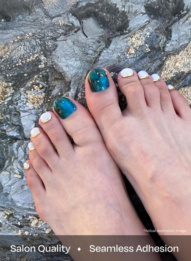 ohora Semi Cured Gel Pedi Strips (P Tide Pool) - Blue/White Works with Any UV/LED Lamps, Salon-Quality, Long Lasting, Easy to Apply & Remove - Includes 2 Prep Pads, Nail File & Wooden Stick - Image 4