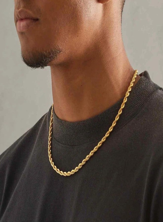 Jewlpire Silver Rope Chain/14k Gold Plated Chain Necklace for Men, 2.5mm 3mm 4mm Chains for Men Women, Stainless Steel Necklace Chains, Mens Necklaces 16 18 20 22 24 26 Inch, 20 Inch, Stainless Steel - Image 4
