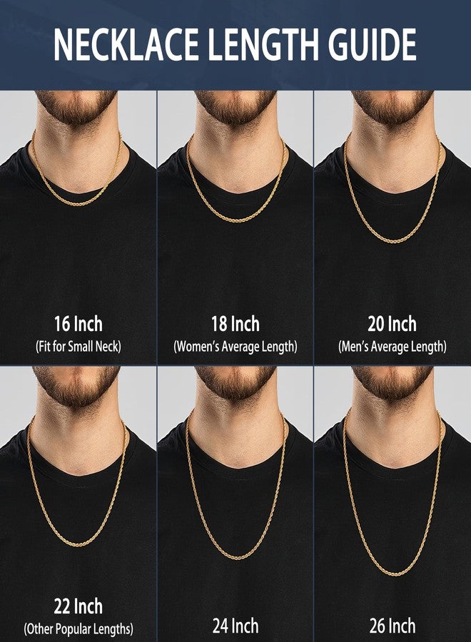 Jewlpire Silver Rope Chain/14k Gold Plated Chain Necklace for Men, 2.5mm 3mm 4mm Chains for Men Women, Stainless Steel Necklace Chains, Mens Necklaces 16 18 20 22 24 26 Inch, 20 Inch, Stainless Steel - Image 5