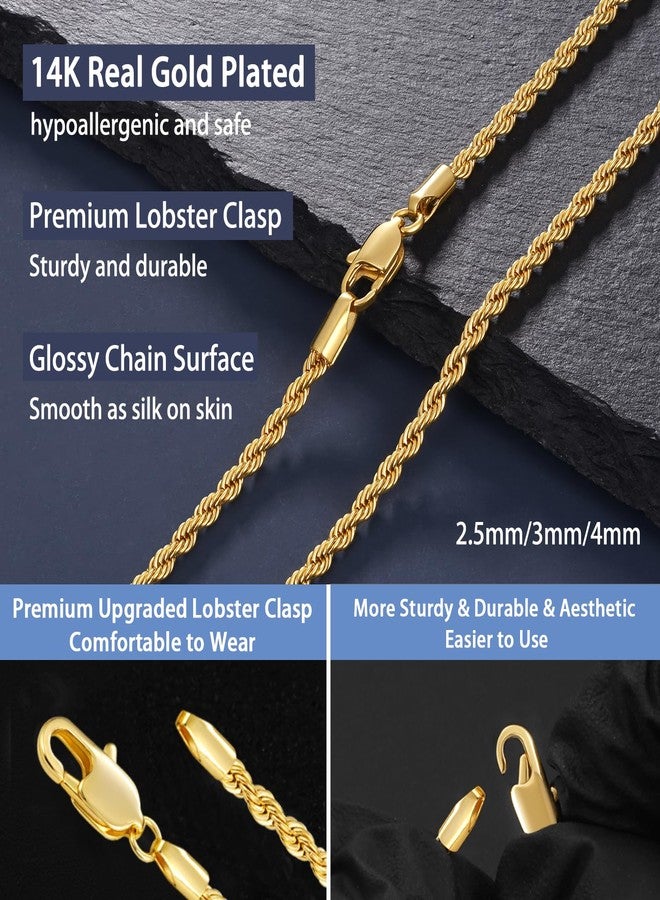 Jewlpire Silver Rope Chain/14k Gold Plated Chain Necklace for Men, 2.5mm 3mm 4mm Chains for Men Women, Stainless Steel Necklace Chains, Mens Necklaces 16 18 20 22 24 26 Inch, 20 Inch, Stainless Steel - Image 3
