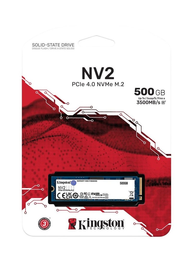 Kingston NV2 500GB M.2 2280 NVMe Internal SSD, Up to 3500MB/s Read / 2100MB/s Write Speed, Gen 4x4 NVMe PCIe Performance, 2.17G Vibration Operating - Image 1