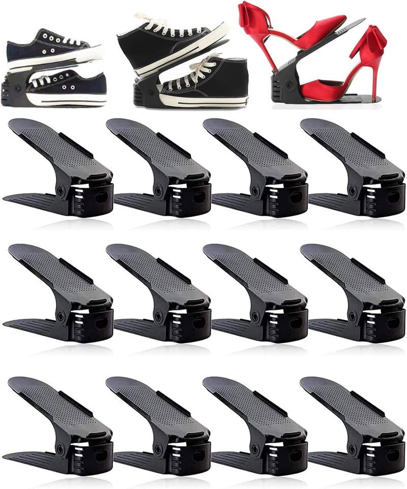 RISETEX 12 Pack Shoe Slots Organizer, Adjustable Double Layer Shoe Stack Sandals Rack, 50% Space-Saving Storage Shoe Stacker Holder for Closet Organization (Black, 12) - Image 1