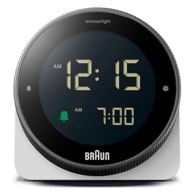 BRAUN Digital Alarm Clock With Snooze, Negative Lcd Display, Rotating Bezel For Quick Time Setting, Crescendo Beep Alarm In White, Model Bc24W. - Image 4