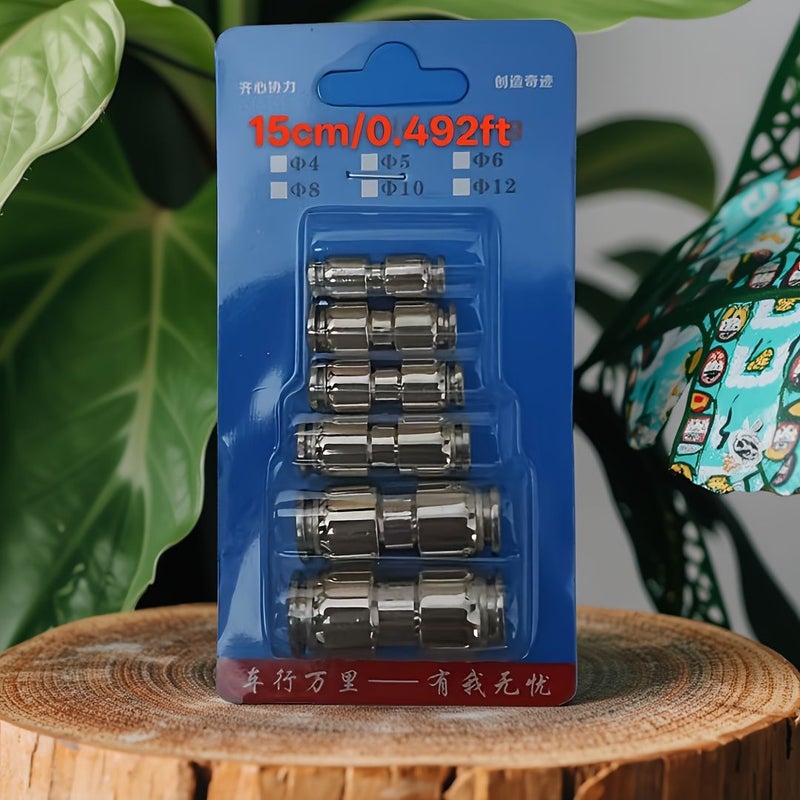 Nickel Plated Copper Quick Connector 4-12 Pneumatic Air PU Pipe Fitting 6 Piece Set - Image 1