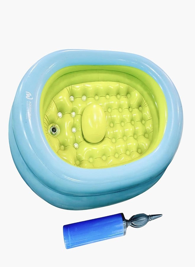 Yorten Baby Bathtub with Inflator Pump Foldable Shower Basin with Soft Cushion Central Seat Suit for Traveling-Convenient Drain Plug Side Pocket Practical,Durable,Easy to use and Clean - Image 1