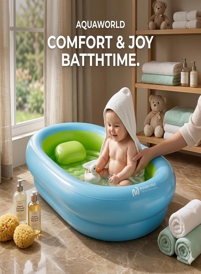 Yorten Baby Bathtub with Inflator Pump Foldable Shower Basin with Soft Cushion Central Seat Suit for Traveling-Convenient Drain Plug Side Pocket Practical,Durable,Easy to use and Clean - Image 4