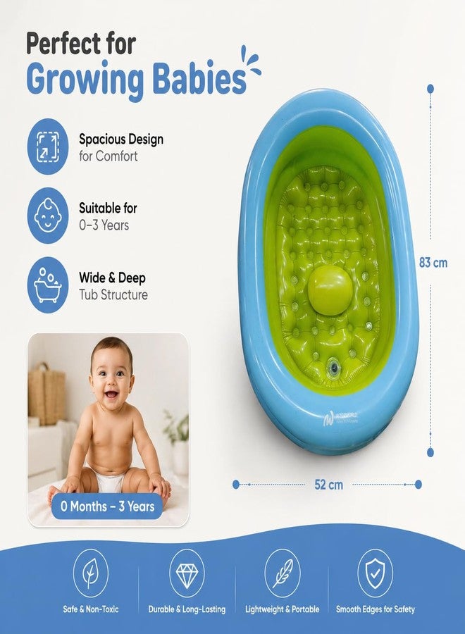 Yorten Baby Bathtub with Inflator Pump Foldable Shower Basin with Soft Cushion Central Seat Suit for Traveling-Convenient Drain Plug Side Pocket Practical,Durable,Easy to use and Clean - Image 2