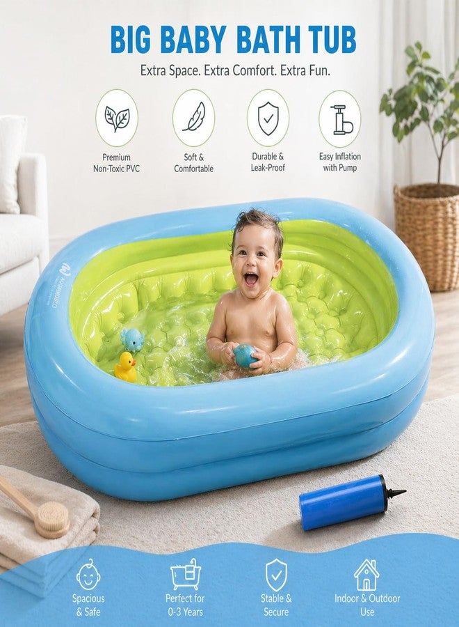 Yorten Baby Bathtub with Inflator Pump Foldable Shower Basin with Soft Cushion Central Seat Suit for Traveling-Convenient Drain Plug Side Pocket Practical,Durable,Easy to use and Clean - Image 5