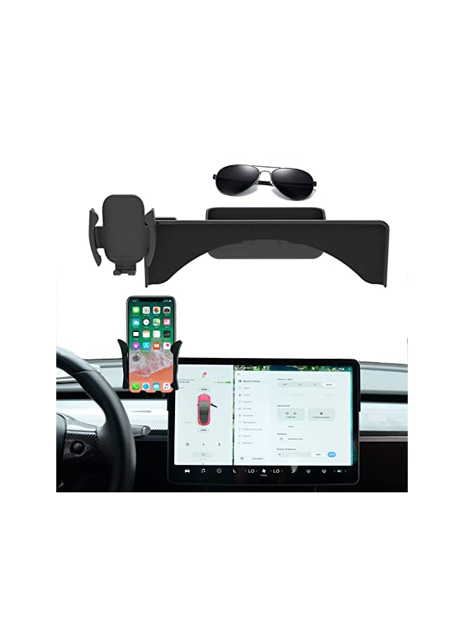 KASTWAVE Holder for Tesla Model Y Model 3,Phone Mount Silence Screen Phone Cradle Kits Compatible with 5.5-7.0" Smartphones Accessories with Silicone Sunglasses Organizer - Image 2