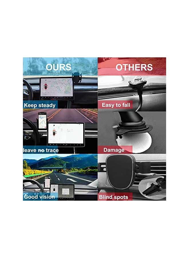 KASTWAVE Holder for Tesla Model Y Model 3,Phone Mount Silence Screen Phone Cradle Kits Compatible with 5.5-7.0" Smartphones Accessories with Silicone Sunglasses Organizer - Image 4