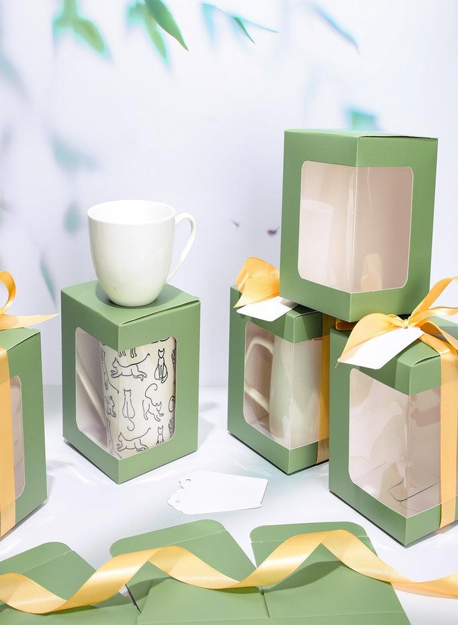 Whaline 24 Pcs Sage Green Mug Gift Boxes with Tag Ribbon Sublimation Mug Boxes with Window Paper Gift Packaging Box for Blanks 11oz, 12oz, 15oz Mugs - Image 3