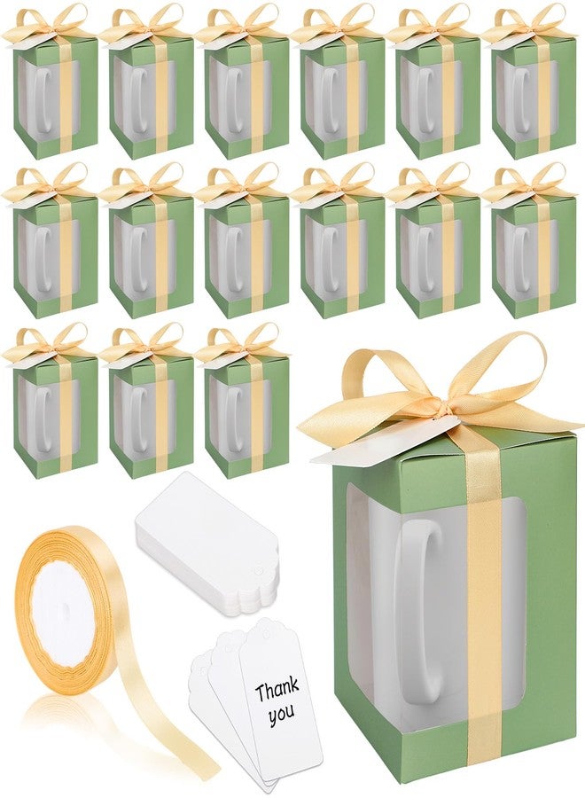 Whaline 24 Pcs Sage Green Mug Gift Boxes with Tag Ribbon Sublimation Mug Boxes with Window Paper Gift Packaging Box for Blanks 11oz, 12oz, 15oz Mugs - Image 1