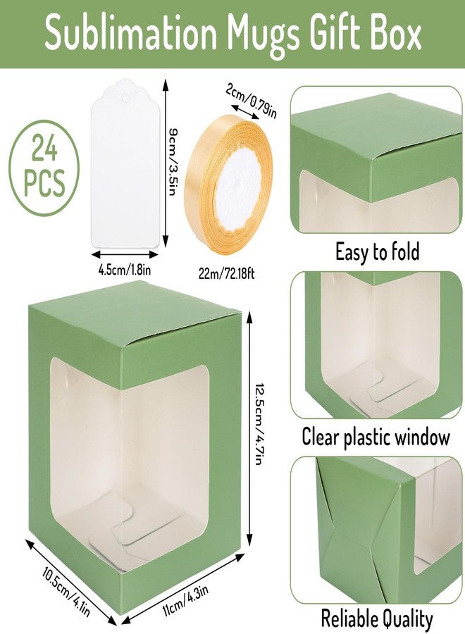 Whaline 24 Pcs Sage Green Mug Gift Boxes with Tag Ribbon Sublimation Mug Boxes with Window Paper Gift Packaging Box for Blanks 11oz, 12oz, 15oz Mugs - Image 2