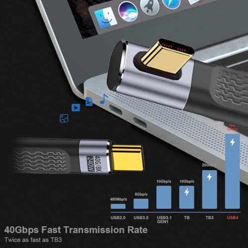 Tobo 240W USB C to USB C 0.4FT Right Angle Cable Support Thunderbolt 4/3/USB4, 8K@60HZ Display,40Gbps Data Transfer for PowerBank,External SSD,Docking,Ma-Book,Phone (TD-1165CC) - Image 2