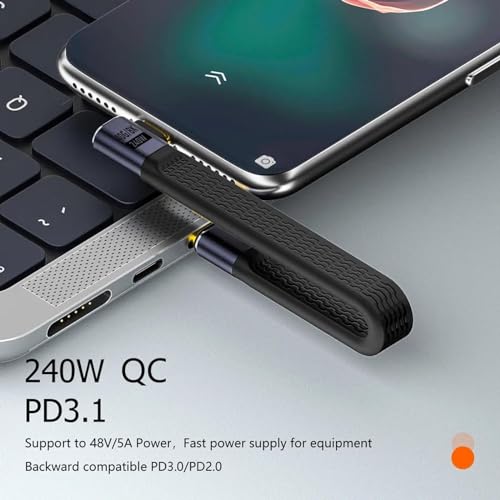 Tobo 240W USB C to USB C 0.4FT Right Angle Cable Support Thunderbolt 4/3/USB4, 8K@60HZ Display,40Gbps Data Transfer for PowerBank,External SSD,Docking,Ma-Book,Phone (TD-1165CC) - Image 3