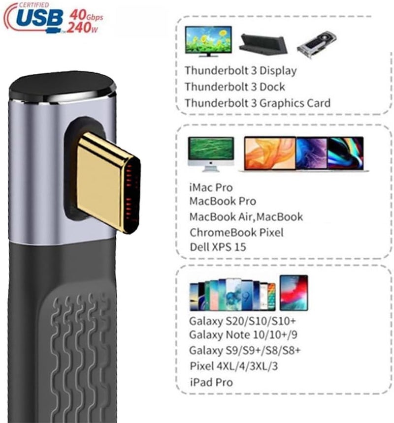 Tobo 240W USB C to USB C 0.4FT Right Angle Cable Support Thunderbolt 4/3/USB4, 8K@60HZ Display,40Gbps Data Transfer for PowerBank,External SSD,Docking,Ma-Book,Phone (TD-1165CC) - Image 5