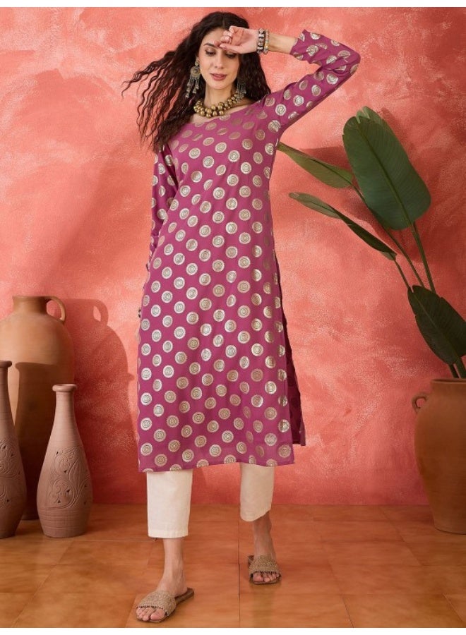 AKS Purple Gold Printed Georgette Kurta - Image 2