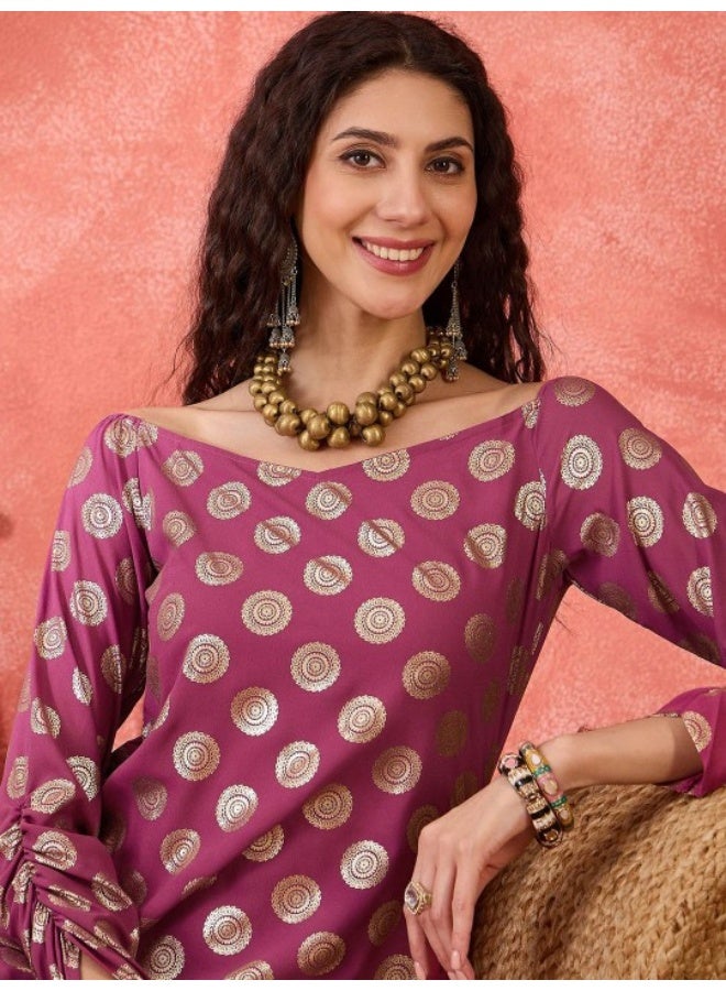 AKS Purple Gold Printed Georgette Kurta - Image 1